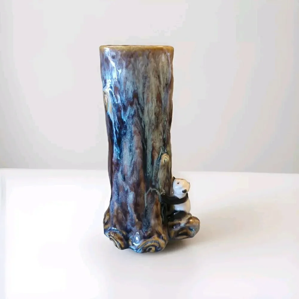 MAJOLICA‎ VASE PANDA GLAZED 10